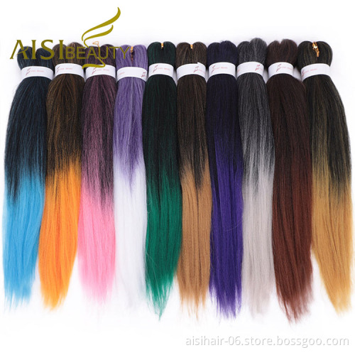 Aisi Beauty Manufacturer Vendor Ombre Color Yaki Straight Jumbo Easy Fiber For Black Women Pre Stretched Synthetic Braiding Hair